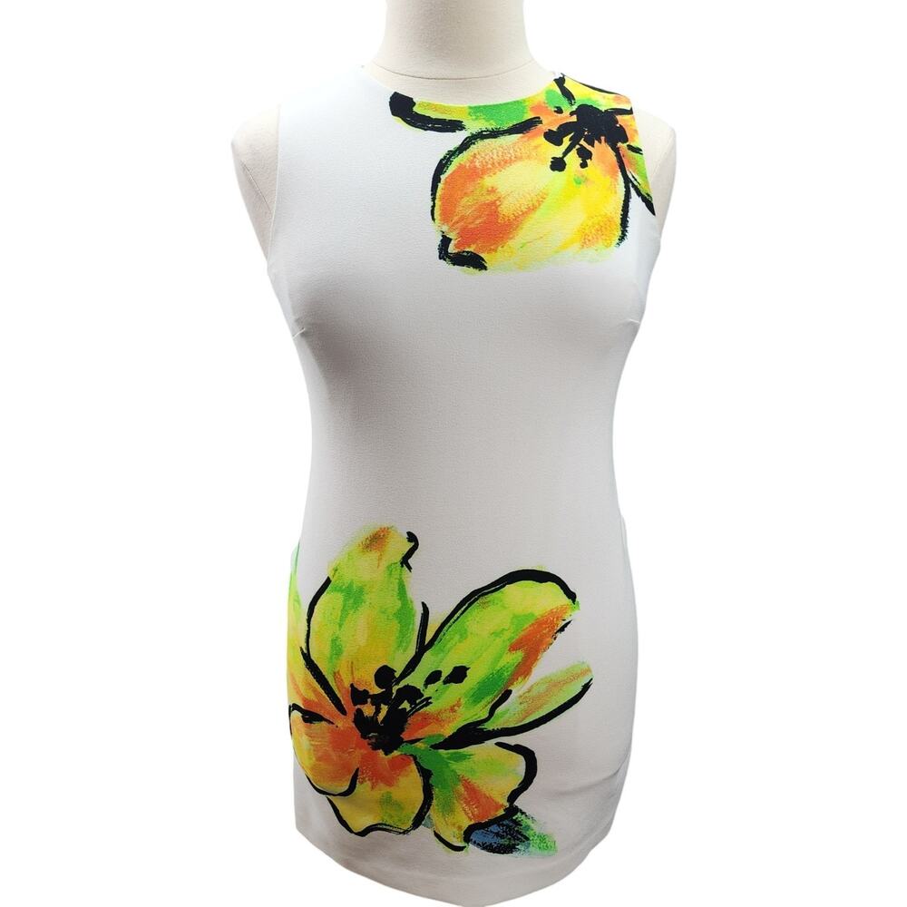 Lauren Ralph Lauren Dress 12P White Floral Shift Sleeveless Lined Stretch Career - Picture 2 of 12